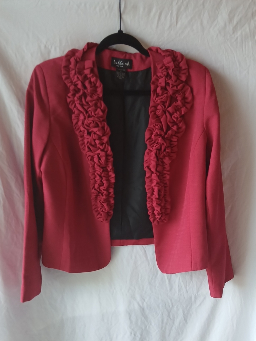 Ruffle-Trim Red Women's Blazer Jacket by